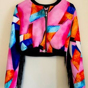 Crop fringe jacket with fringes